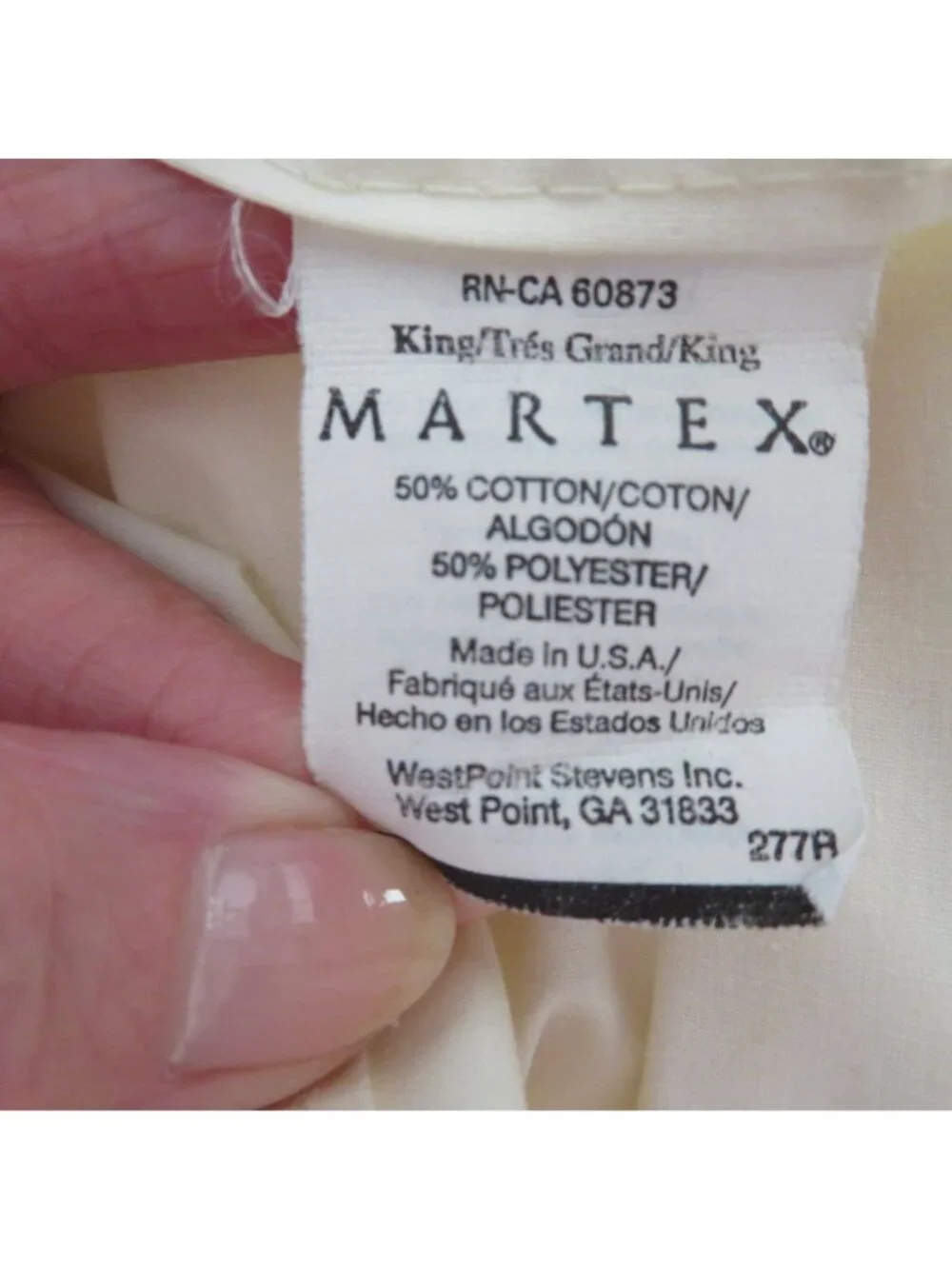 Vintage King Size Martex Beige Flat Sheet Gray Embroidered Edge Percale USA Made